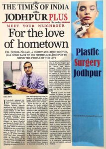 Dr. Sushil Nahar - Best Plastic Surgeon Jodhpur Rajasthan - Times of India Newspaper Article